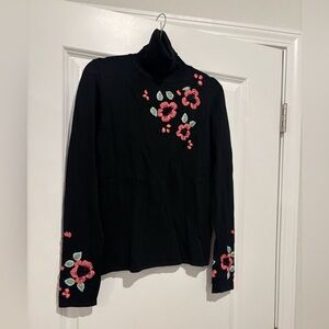Black Floral Embroidered Long Sleeve Top